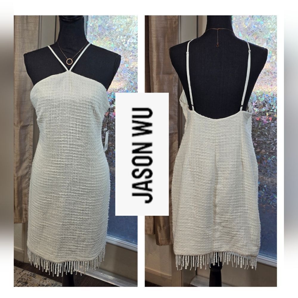 Jason Wu Textured Halter Pearl Strand Mini Dress